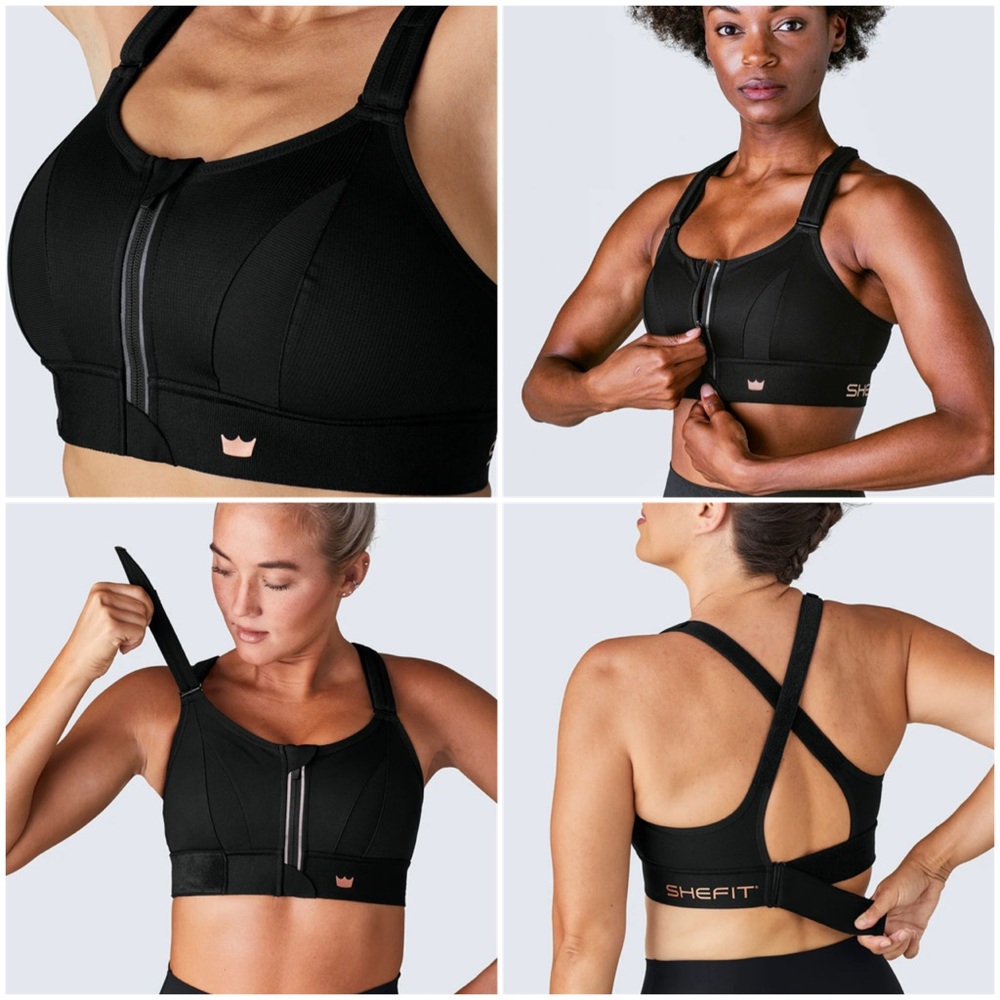 SHEFIT High Support Black Front-Zip Sports Bra